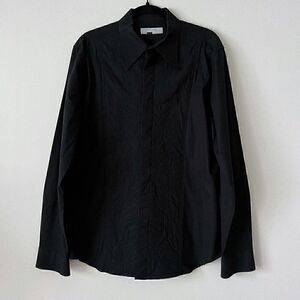 Iceberg Ice Jeans Mens Black on Black Embroidered Button Down Shirt Size L Italy
